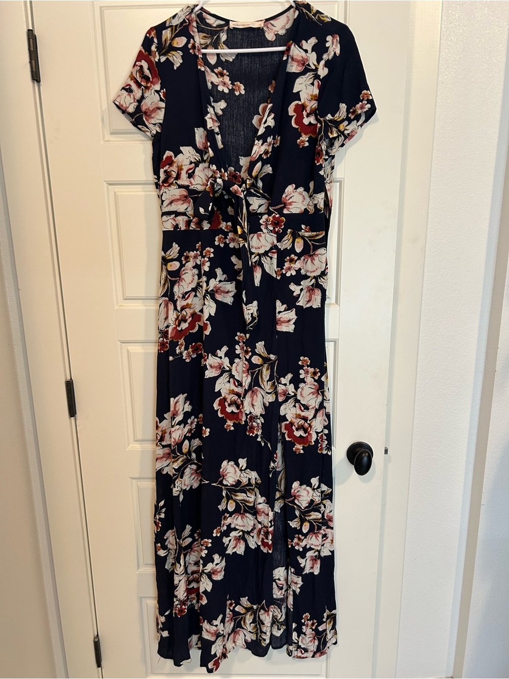 Navy Floral Tie-Front Maxi Dress
